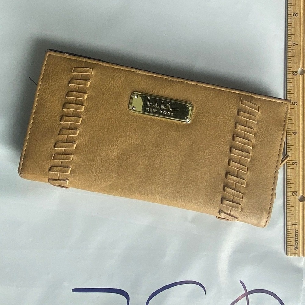 Jill Stuart Brown Leather Woven Stitch Zip-Around Wallet Women's